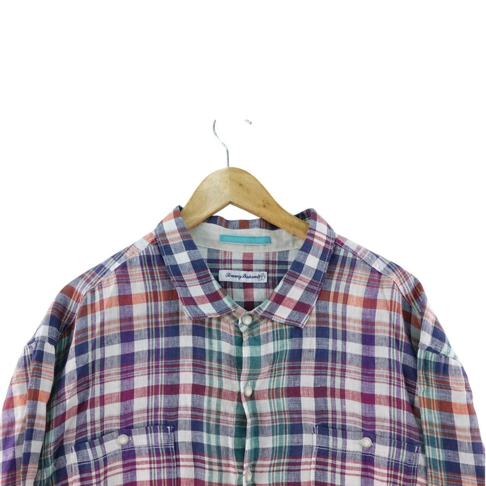 Tommy Bahama Men's 3XL Plaid Linen Long Sleeve Button Up Shirt Multicolored